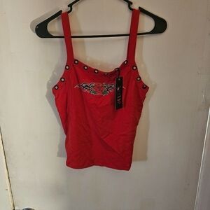 Dolls Kill Red Floral Tank Top